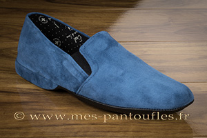 Pantoufles cuir velours type sans-gêne bleues pour homme