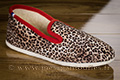 Pantoufles charentaises pour femme semelles feutre léopard bordure rouge